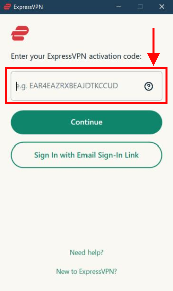 ExpressVPN mobile activation screen