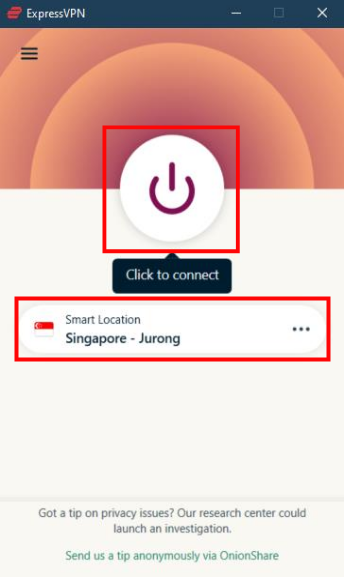 ExpressVPN connect screen