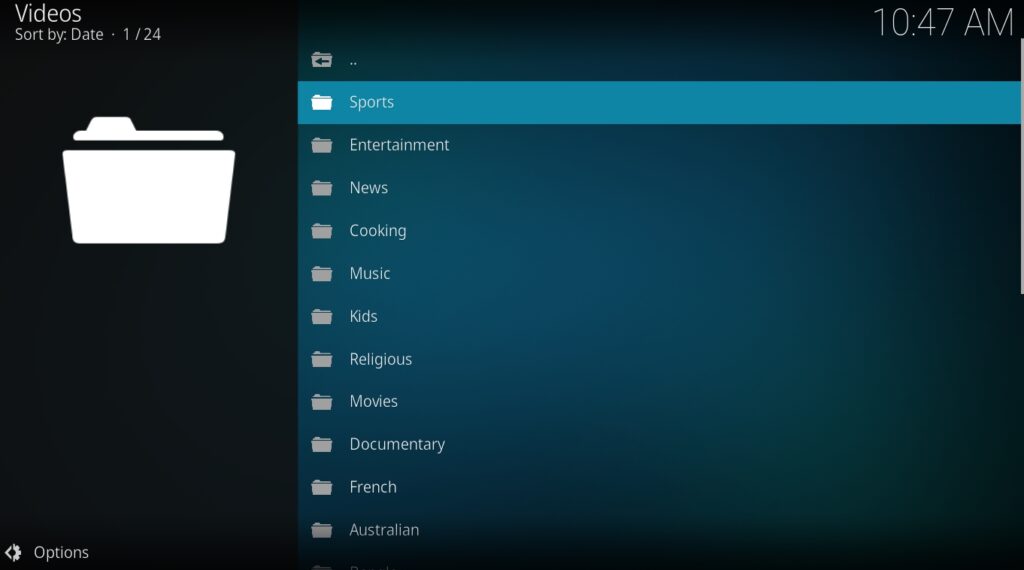 LiveNet Kodi Addon Main Menu