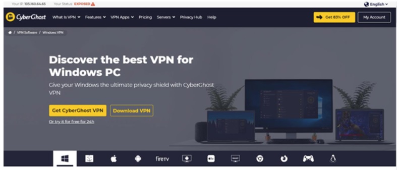 CyberGhost's download page for Windows