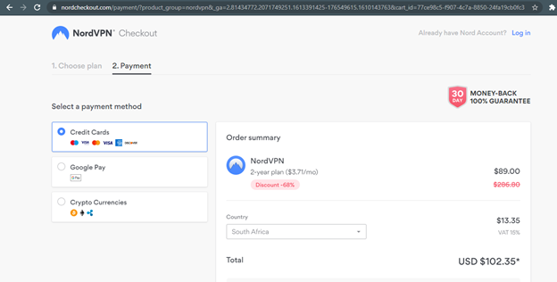 NordVPN Plan Checkout