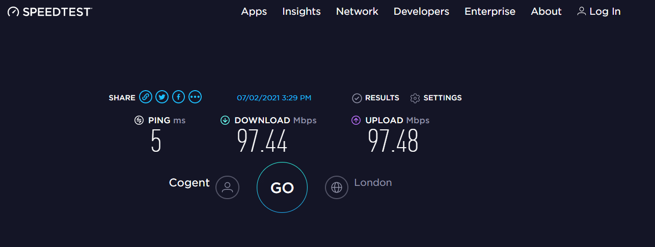 NordVPN Result of Speedtest