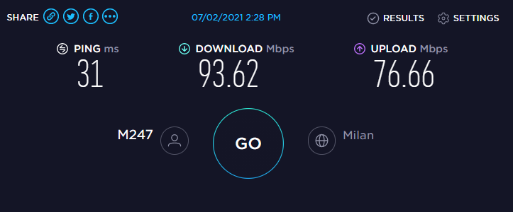 NordVPN Speed Test Italy