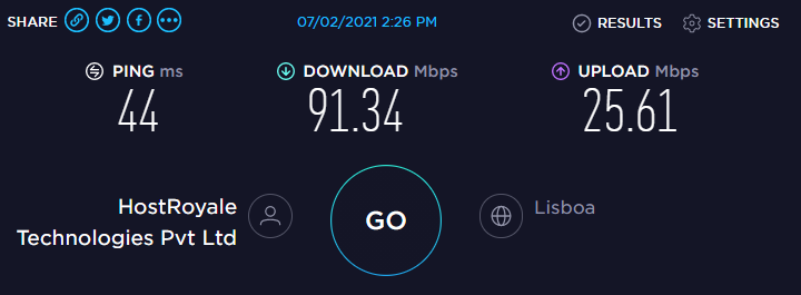 NordVPN Speed Test Portugal