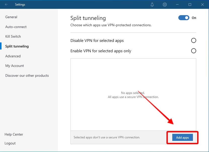 NordVPN Split tunneling