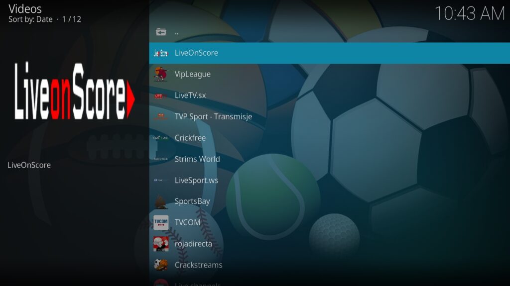 Sportowa Kodi Addon Main Menu