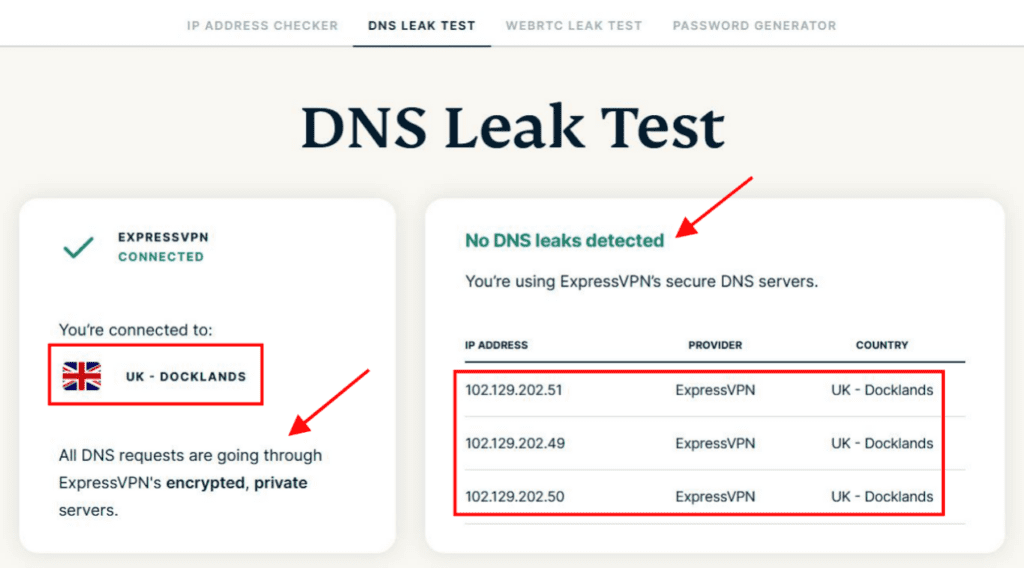 ExpressVPN DNS Leak Test