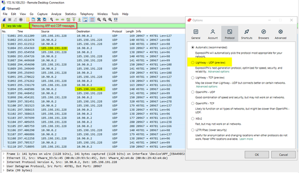 ExpressVPN Wireshark Results