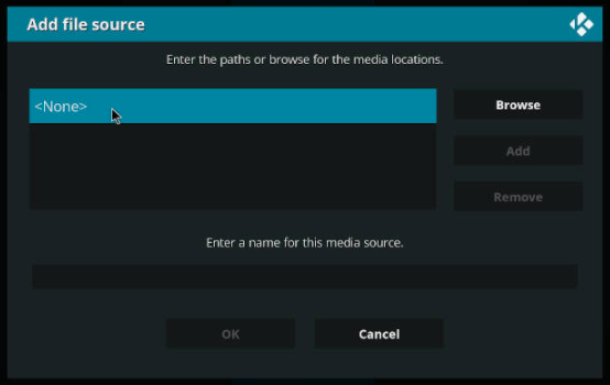 Kodi Addon None highlighted