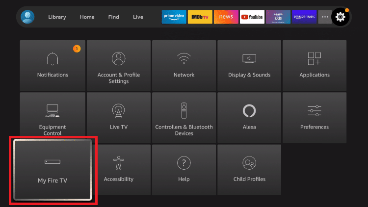 The Amazon Firestick settings menu with My Fire TV highlighted