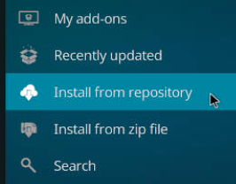 Kodi Install from repository highlighted