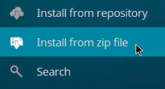 Kodi Addon install from zip file highlighted