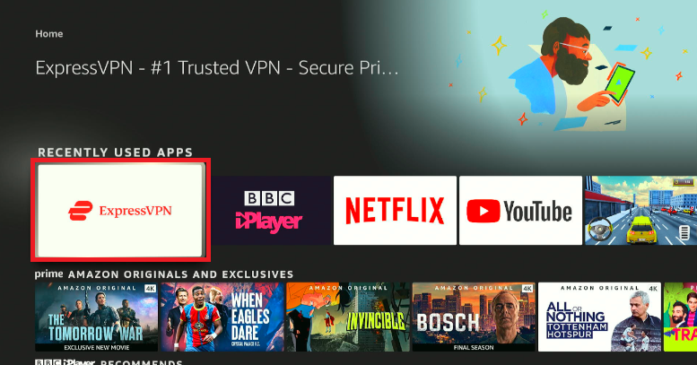 Amazon Firestick Express VPN highlighted on home screen