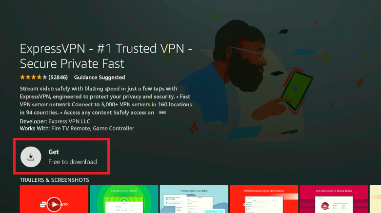 Amazon Firestick ExpressVPN Get Option highlighted