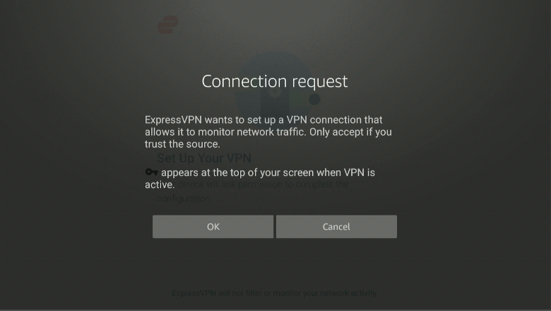 Message shoing connection request for Express VPN