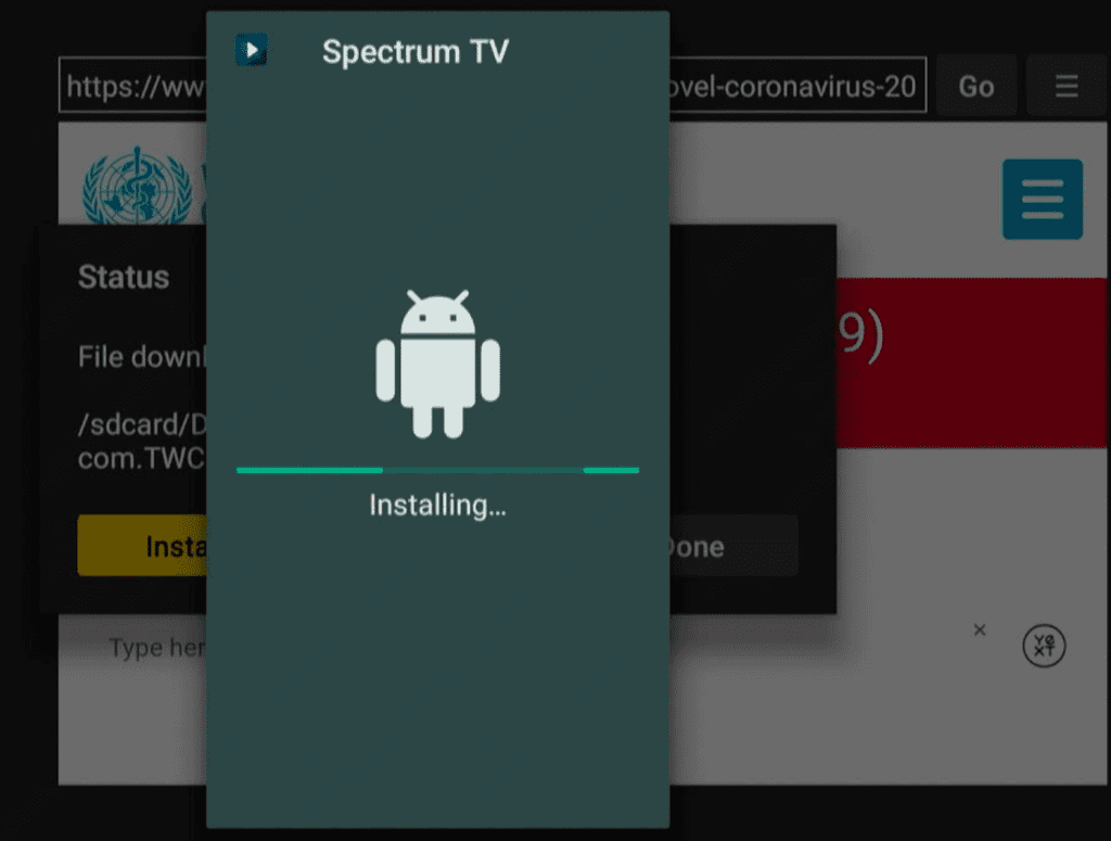 The Spectrum TV app installing