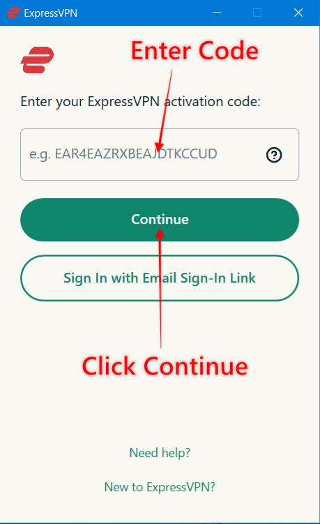 Activating ExpressVPN using activation code