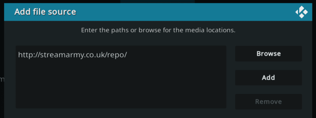 Add file source with http://streamarmy.co.uk/repo/ listed