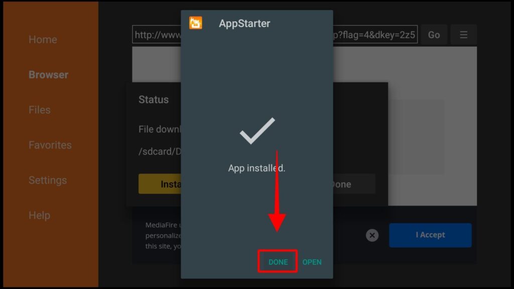 Done option closes AppStarter installation wizard