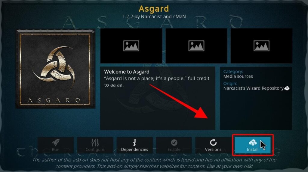 Asgard Kodi Addon installation option