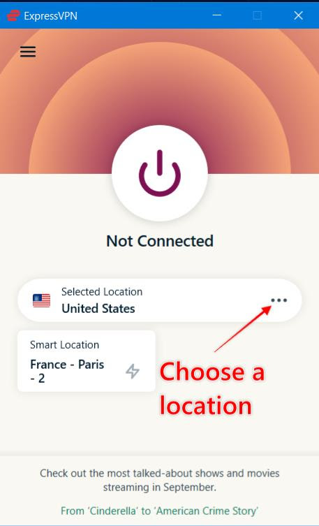 Choose Location window of ExpressVPN