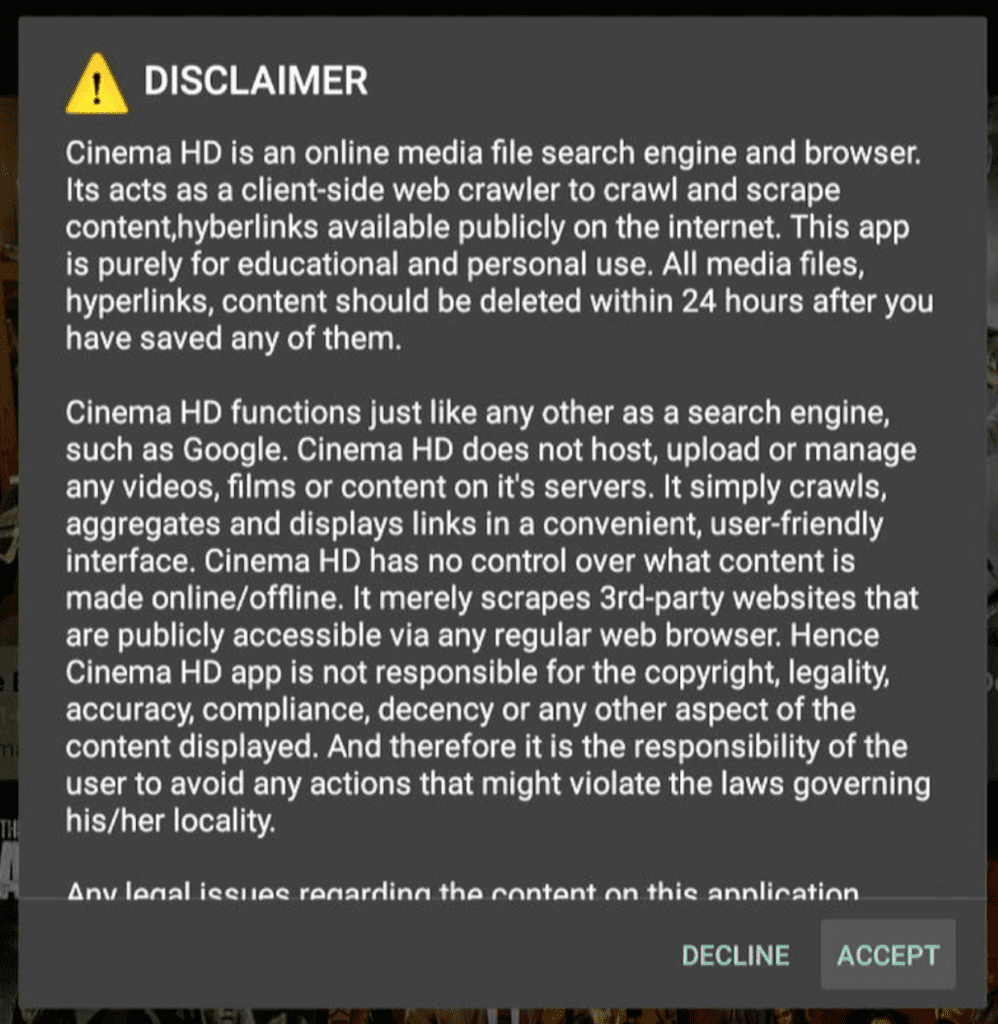 Cinema HD’s Disclaimer