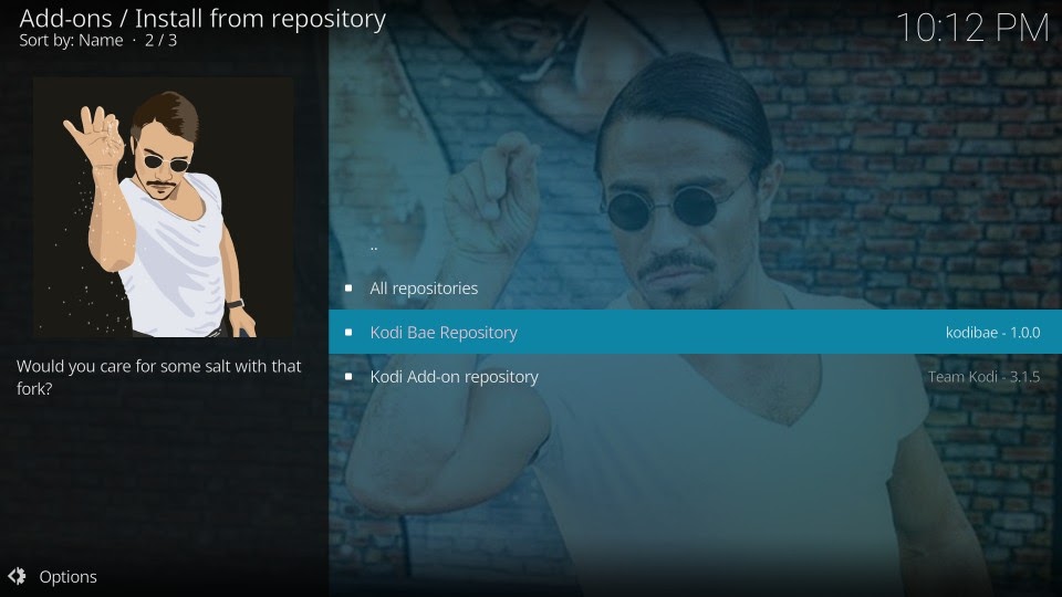 Click on “Kodi Bae Repository”