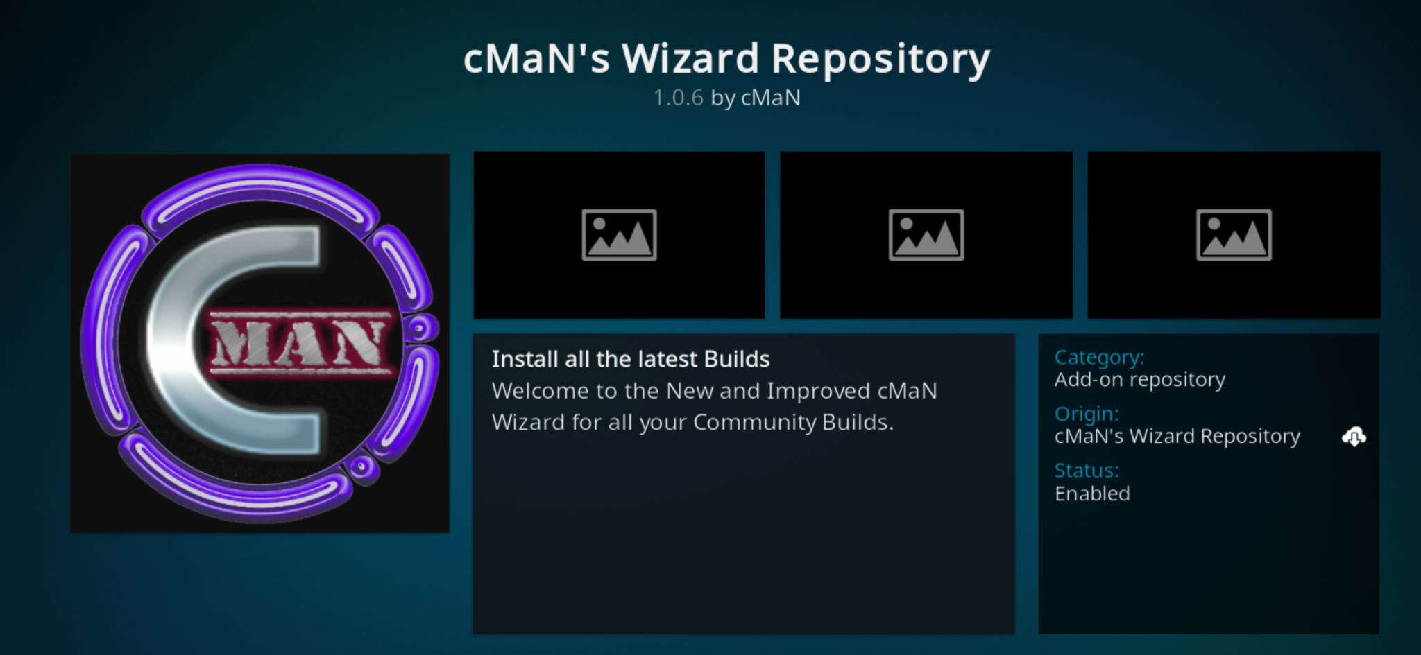 Cman’s Wizard Repository home screen