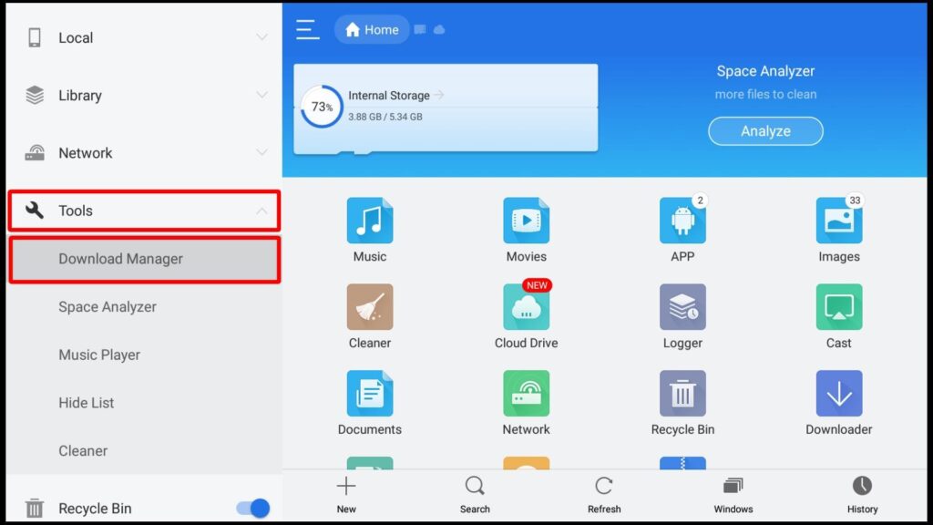 Download Manager on File Explorer