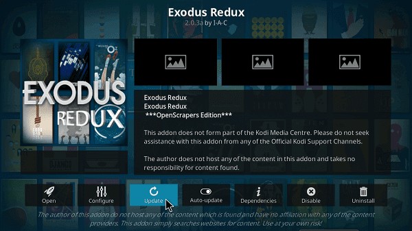 Exodus Redux update button highlighted