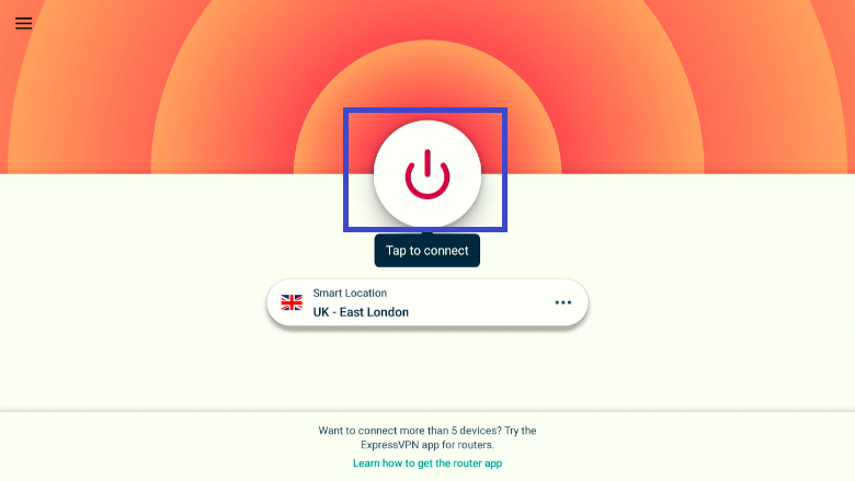 ExpressVPN home screen with Connect button highlighted