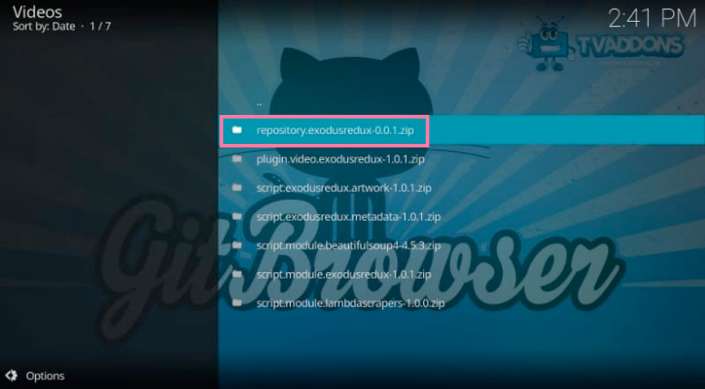 GitBrowser Click the zip file “repository.exodusredux-0.0.1.zip”