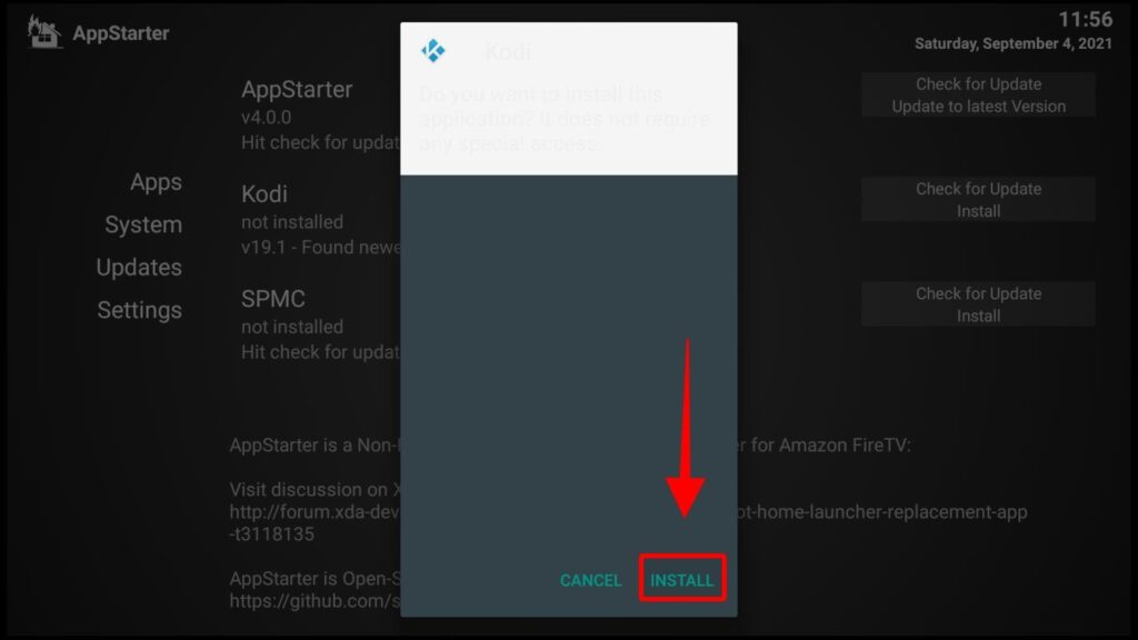 Kodi 19 installation option AppStarter