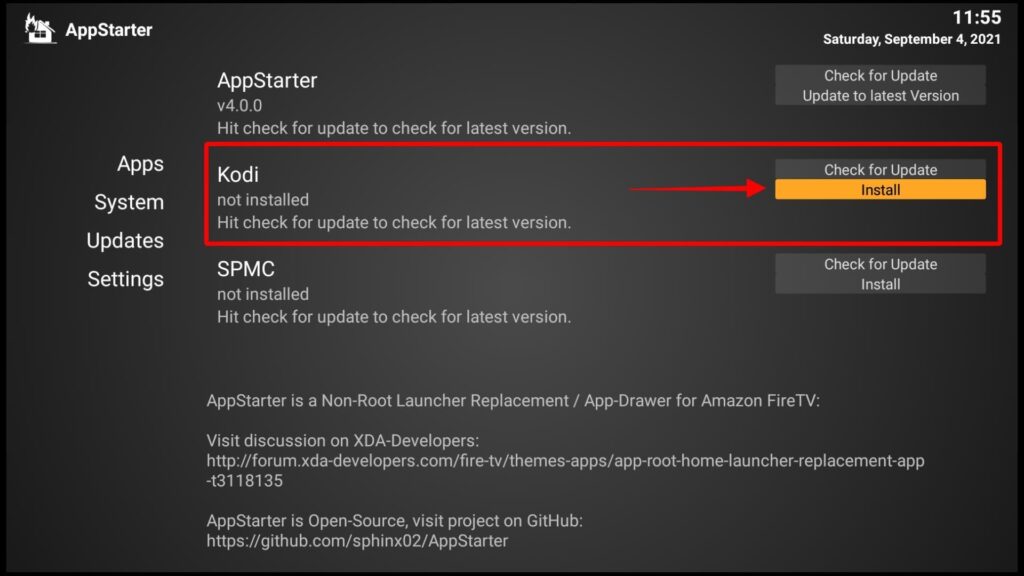 Kodi 19 installation option on AppStarter