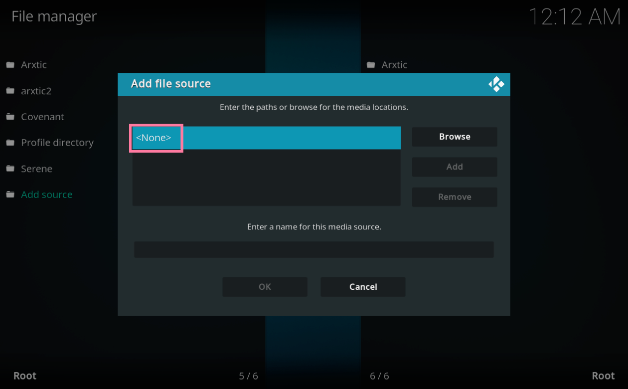 Kodi Click on None