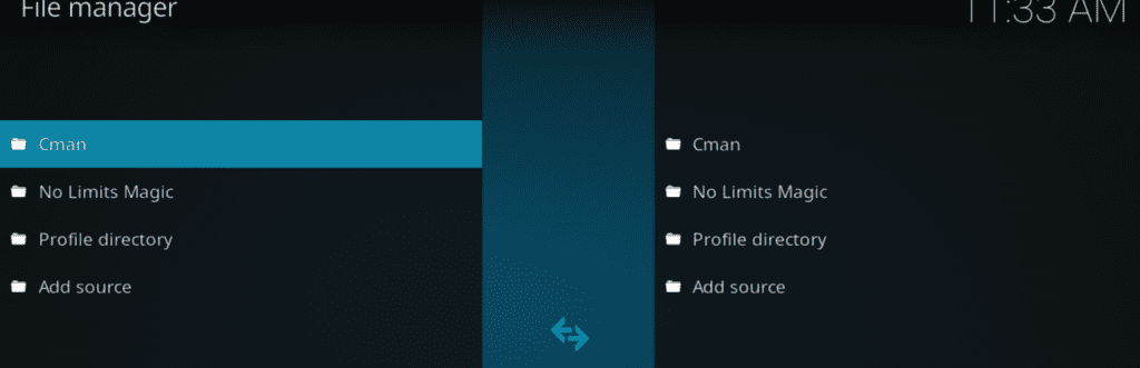 Menú del administrador de archivos Kodi