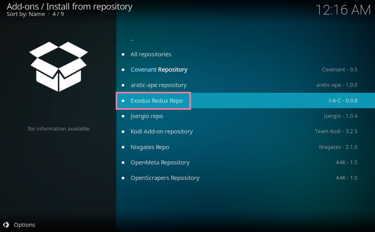 Kodi From the list, click on Exodus Redux Repo