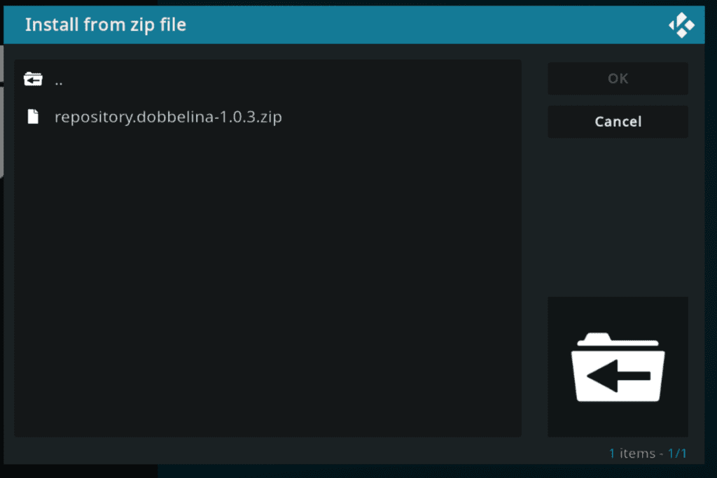 Kodi Install from ZIP file menu