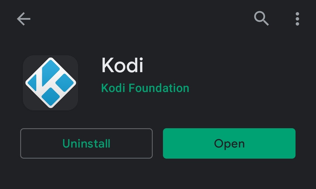 Kodi application download screen on Google Play Store