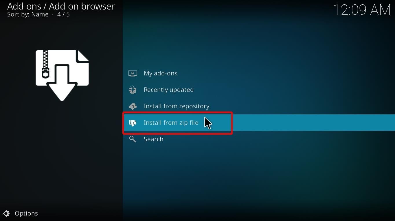 Kodi install from zip file