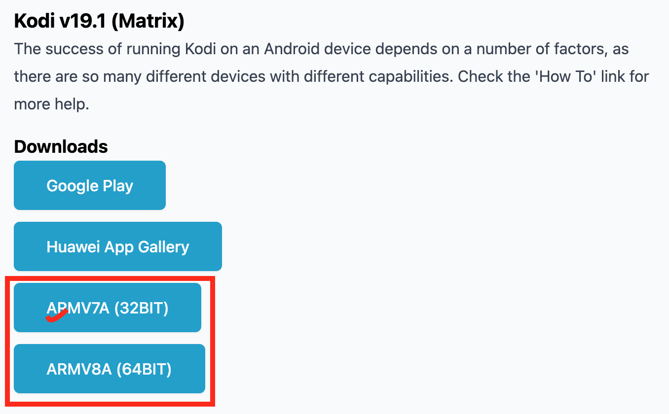 Kodi v19.1 (Matrix) repository with APMV7A and APMV8A highlighted