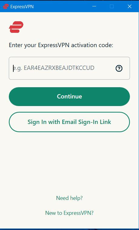 Open ExpressVPN activation code window