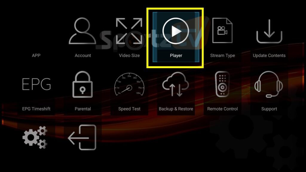 Player Option Sportz TV Settings