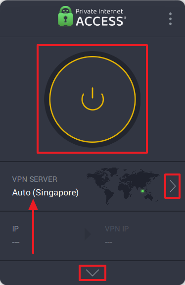 Press the power icon and you’ll automatically connect to the best PIA VPN available