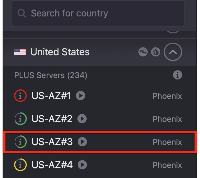 ProtonVPN PLUS Servers countrywise list