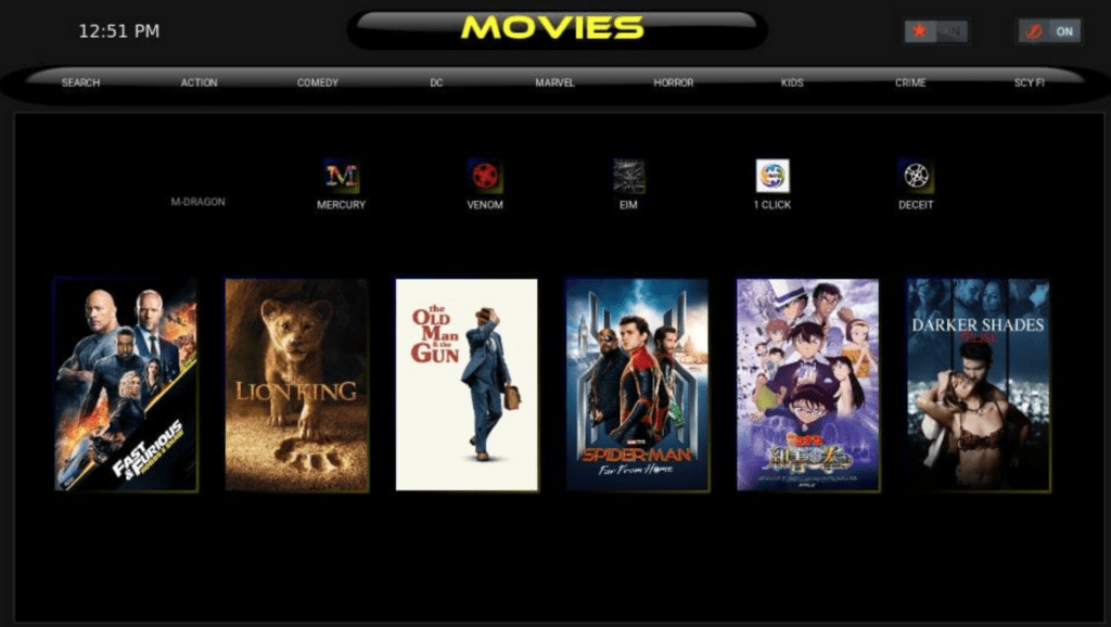 SG Wizard Movies menu