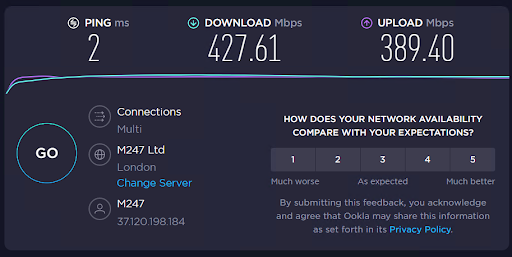 Speed test in London with ProtonVPN