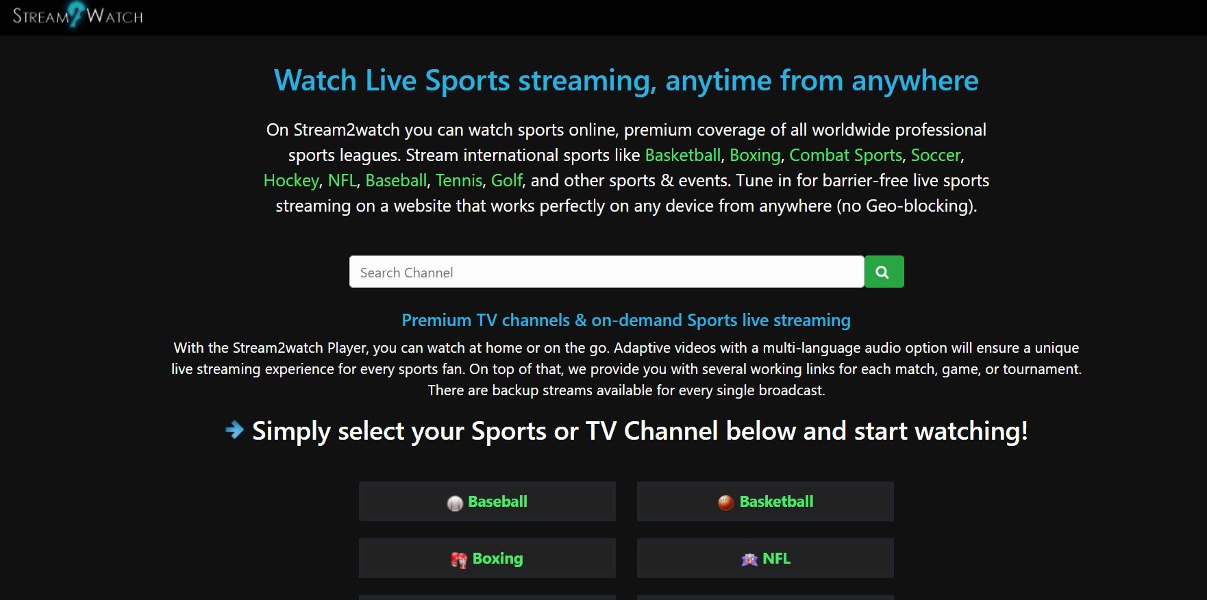 Stream2Watch free live sports streaming website