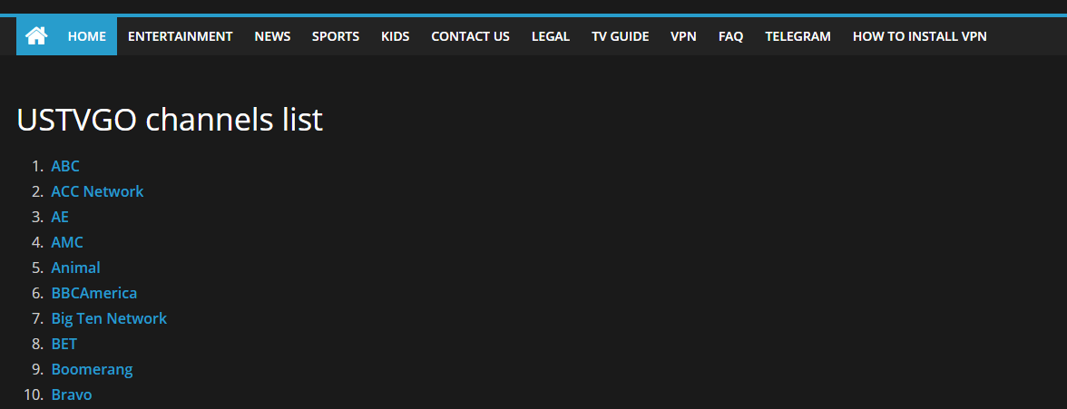 USTVGO channels list