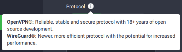 hovering over the information (i) icon next to the Protocol label